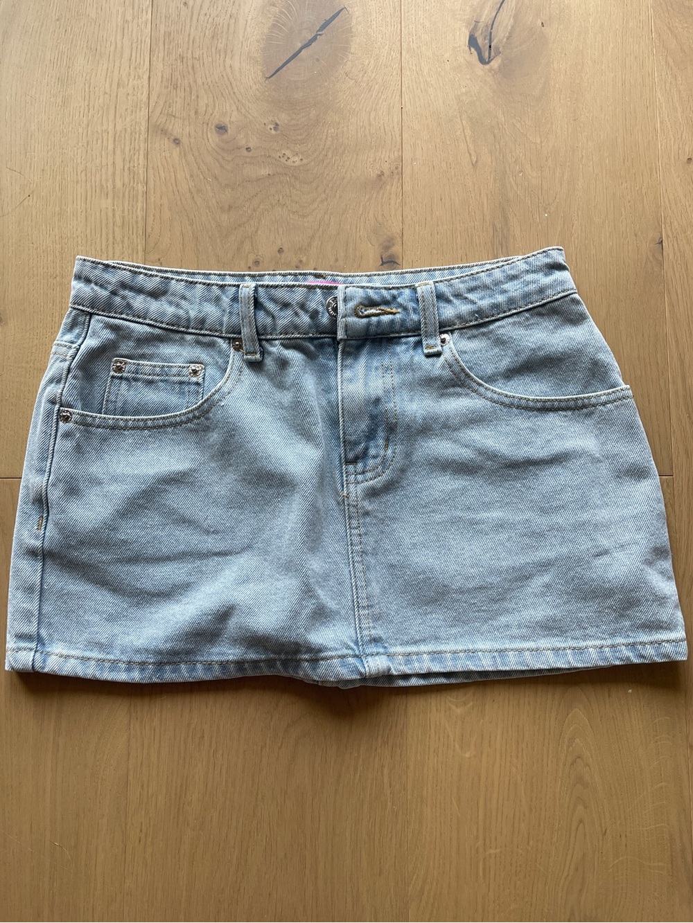 Edikted Light Wash Denim Mini Skirt
